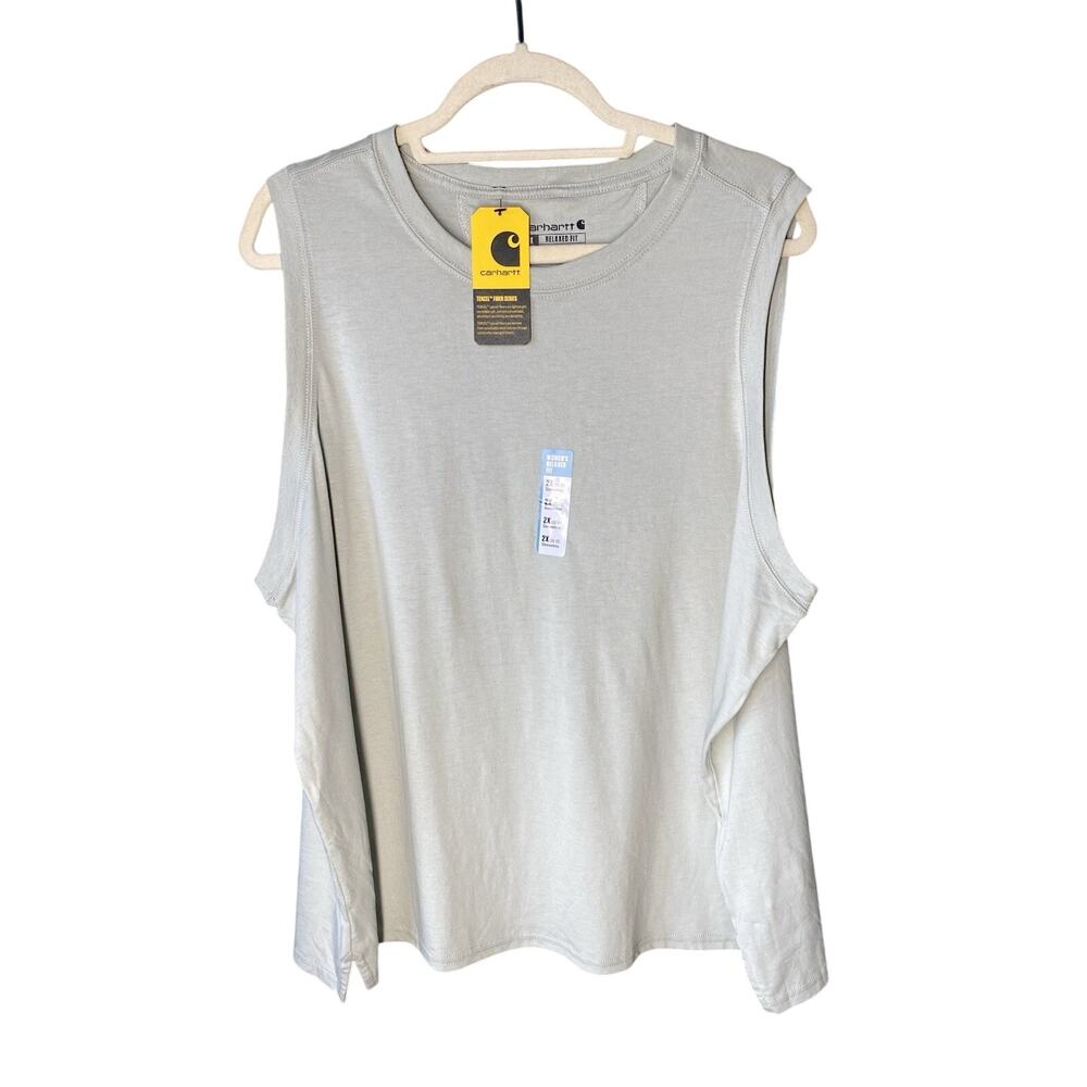 Carhartt Shirt Womens 2X 20-22 NEW Relaxed Fit Green Tencel Sleeveless Tank Top